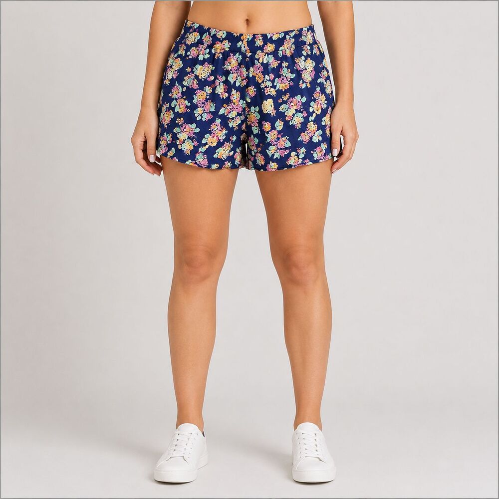 TOBI Navy Floral Shorts Women’s L High Waist Pleated Dressy Boho Summer